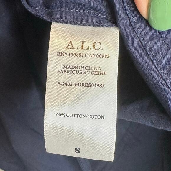 A.L.C. Odin Poplin Midi Asymmetric Cotton Dress Maritime Navy Blue Size 8 NWT - Picture 15 of 15